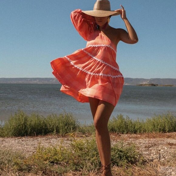 XL/XXL SUNDRESS_OFFICIAL SUNDRESS.US CONSTANCE SHORT DRESS GINGHAM NEON CORAL - Picture 3 of 6